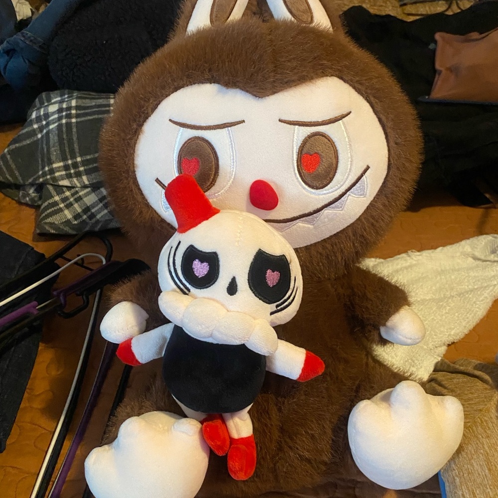 Brown and White Plush Toy Set